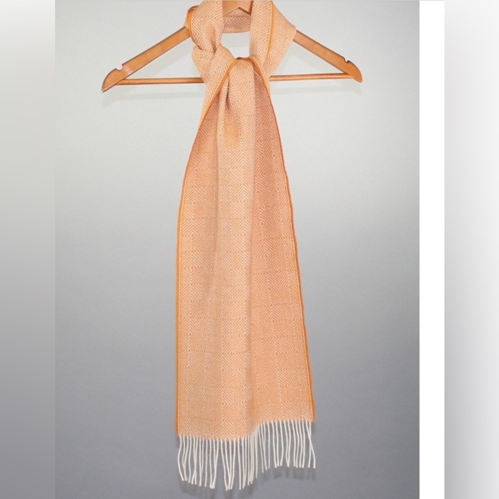 Everything Alpaca Peruvian Products Scarf 100% Baby Alpaca Ivory Orange Fringe
